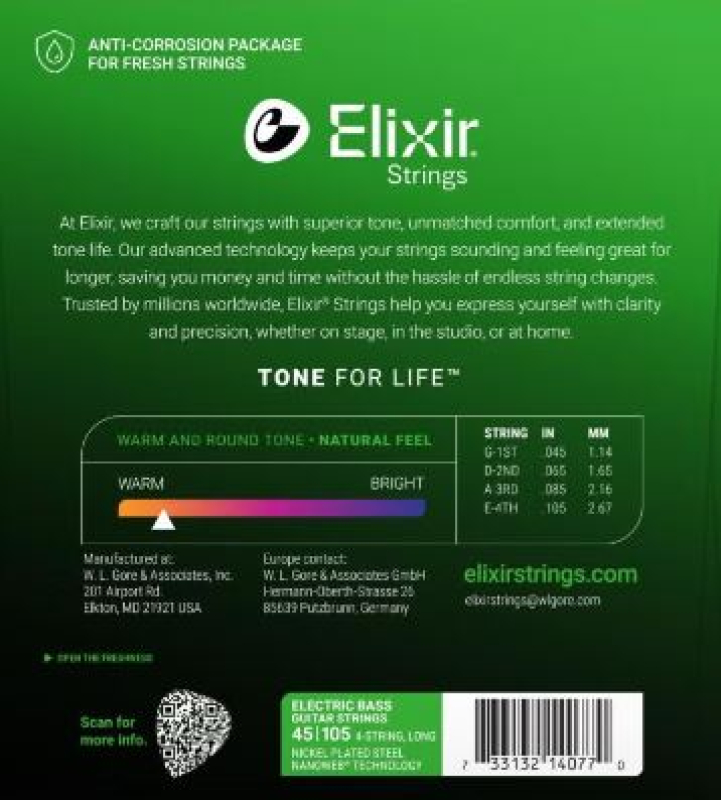 Elixir 14077 Nanoweb E-Bass Strings, 45-105